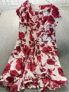 Free People Floral Ruffle Wrap Dress Pink White Boho Cottagecore Small